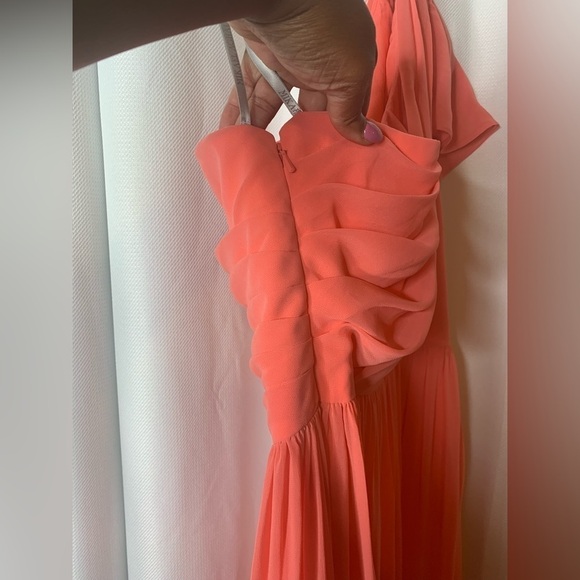 Mikael Aghal One-shoulder Gathered Crepe Gown - Coral - Picture 8 of 11